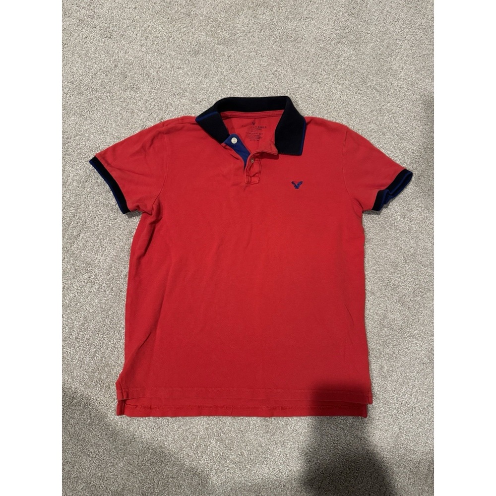 American Eagle Classic Fit Polo Shirt Mens Size M Red Short Sleeve 100% Cotton
